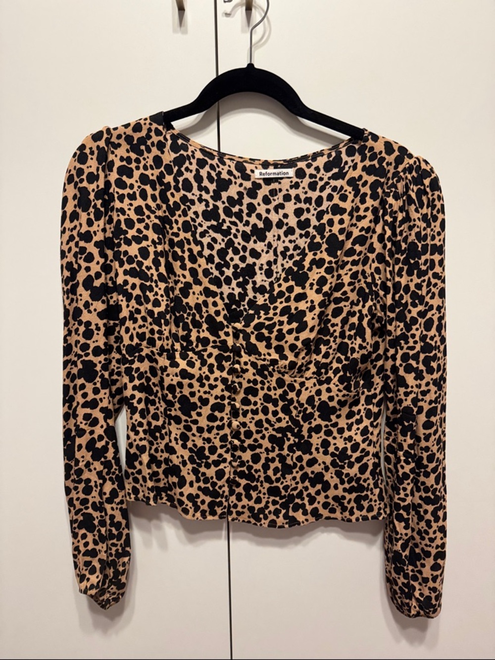 Reformation Tan and Black Leopard Print Long-Sleeve Top